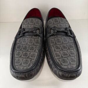 Salvatore Ferragamo Black and Gray Monogram Slip-On Loafers
